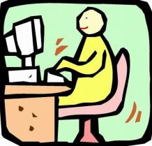 AT COMPUTER CARTOON - WITH FACE