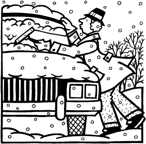MAN CLEANING SNOW FROM CAR