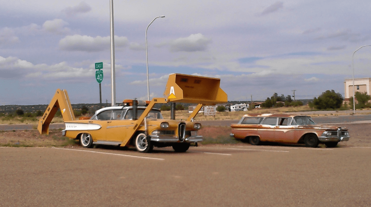 CAR WITH BULLDOZER NOSE