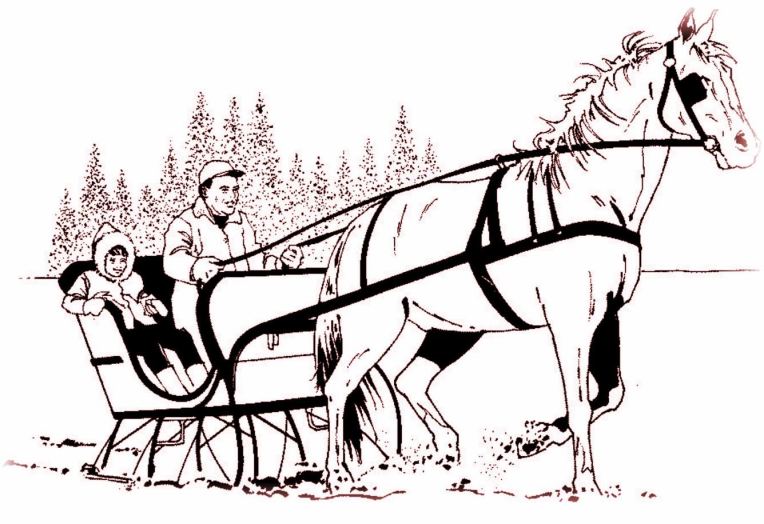 HORSE & SLEIGH IN SNOW - sepia