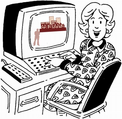 WOMAN AT COMPUTER - w. man & city