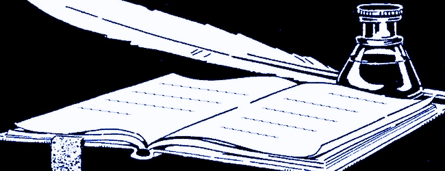 BOOK &amp; INKWELL - w. TEXT blue