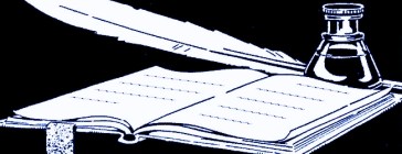 BOOK & INKWELL - w. TEXT blue