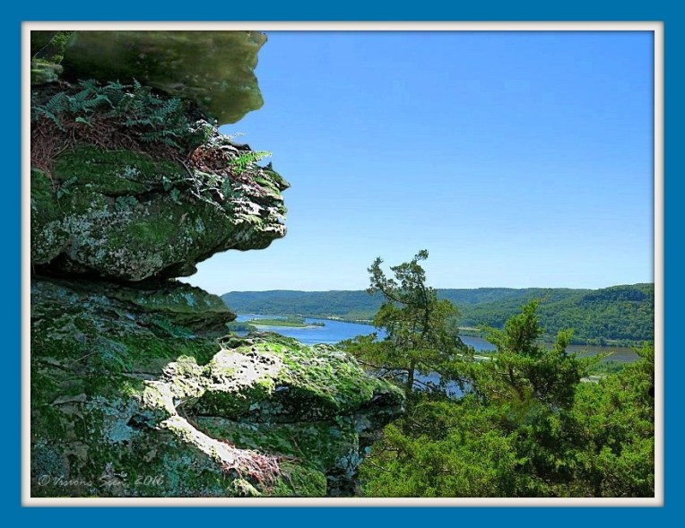 BLUFF OVERLOOKING RIVER framed