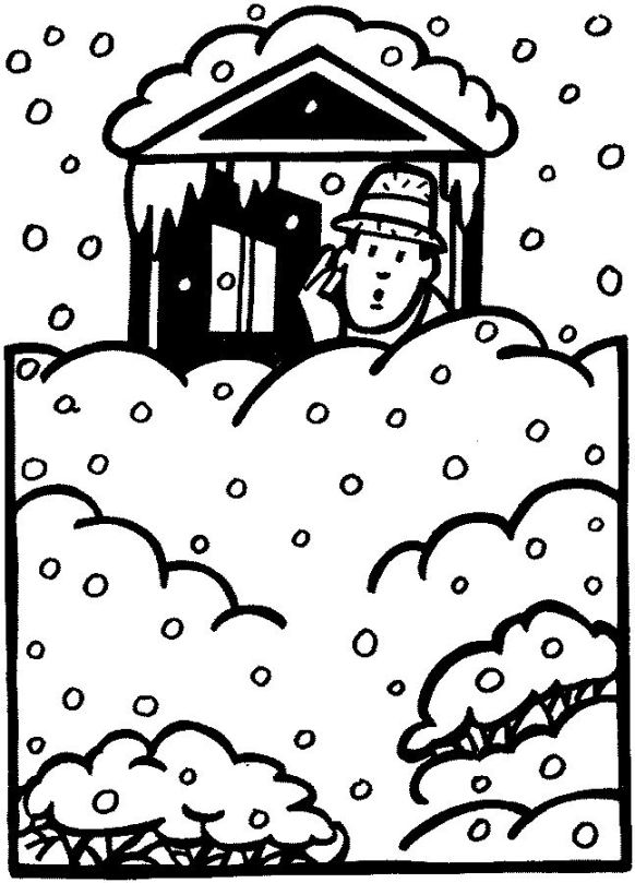 man at door deep snow