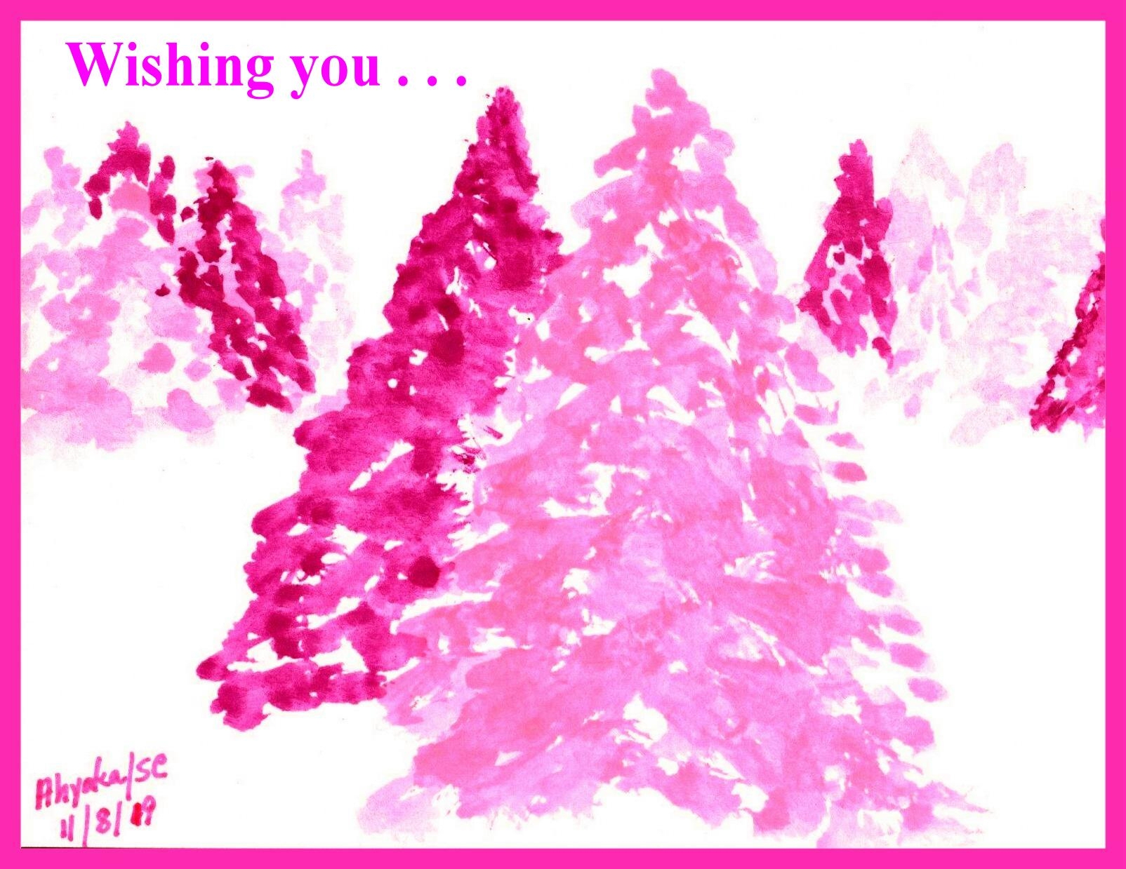 PINK CHRISTMAS TREES W. IPICCY BORDER - EDITED - w. sentiment