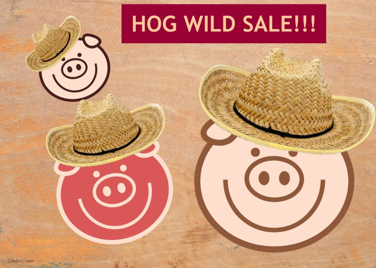 THREE PIGS WITH SALE SIGN